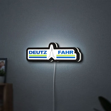 DEUTZ FAHR LED lightbox hanging on a wall with white glow