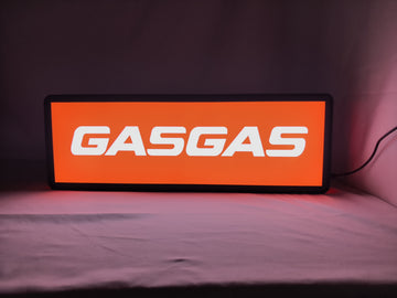 Gasgas LED Sign (50cm) - Illuminated front view standing, unique wall art for desk and room decor
