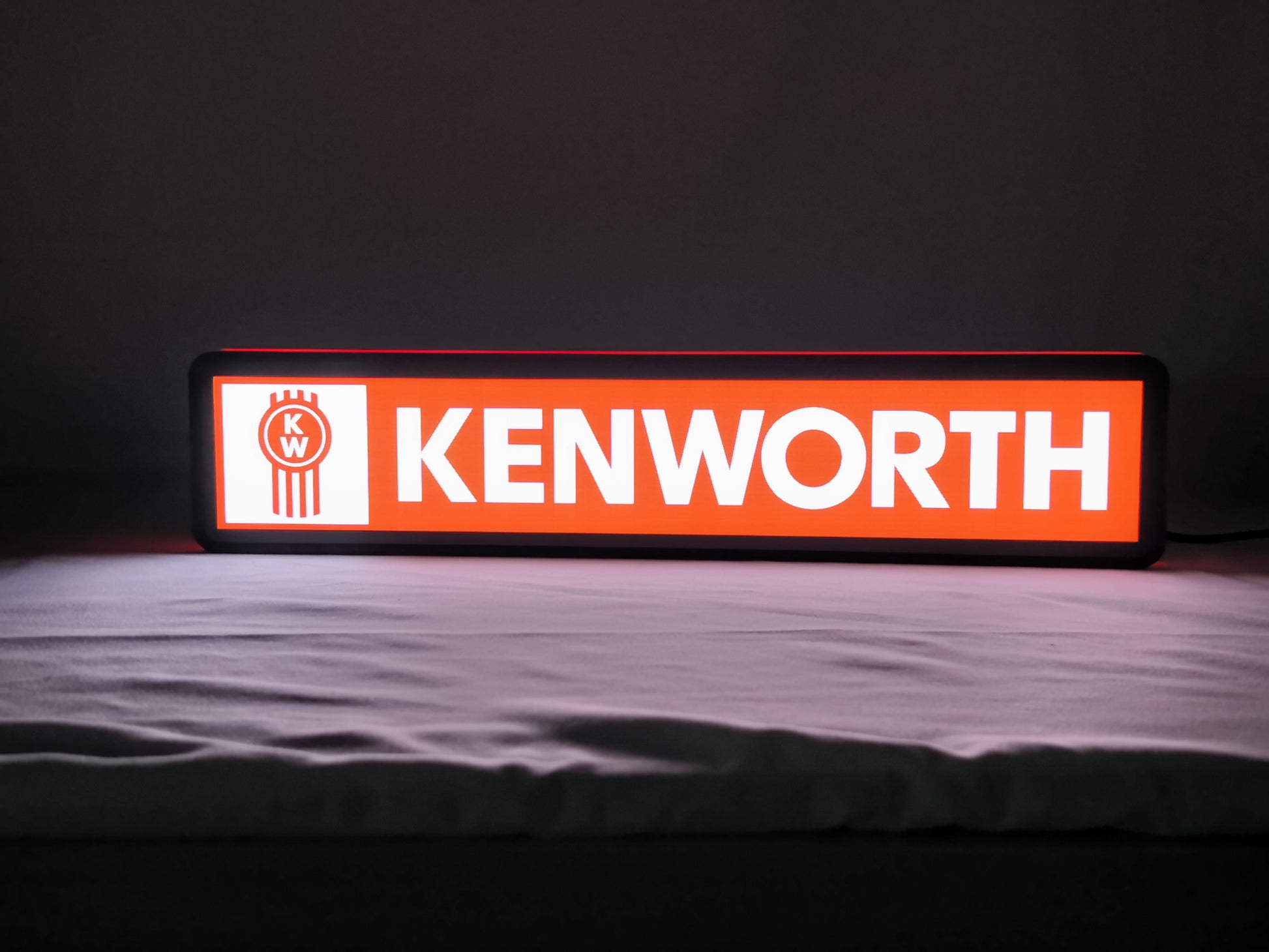 Kenworth LED Light Box (40cm) - Illuminated front view standing, perfect for garage and man cave decor