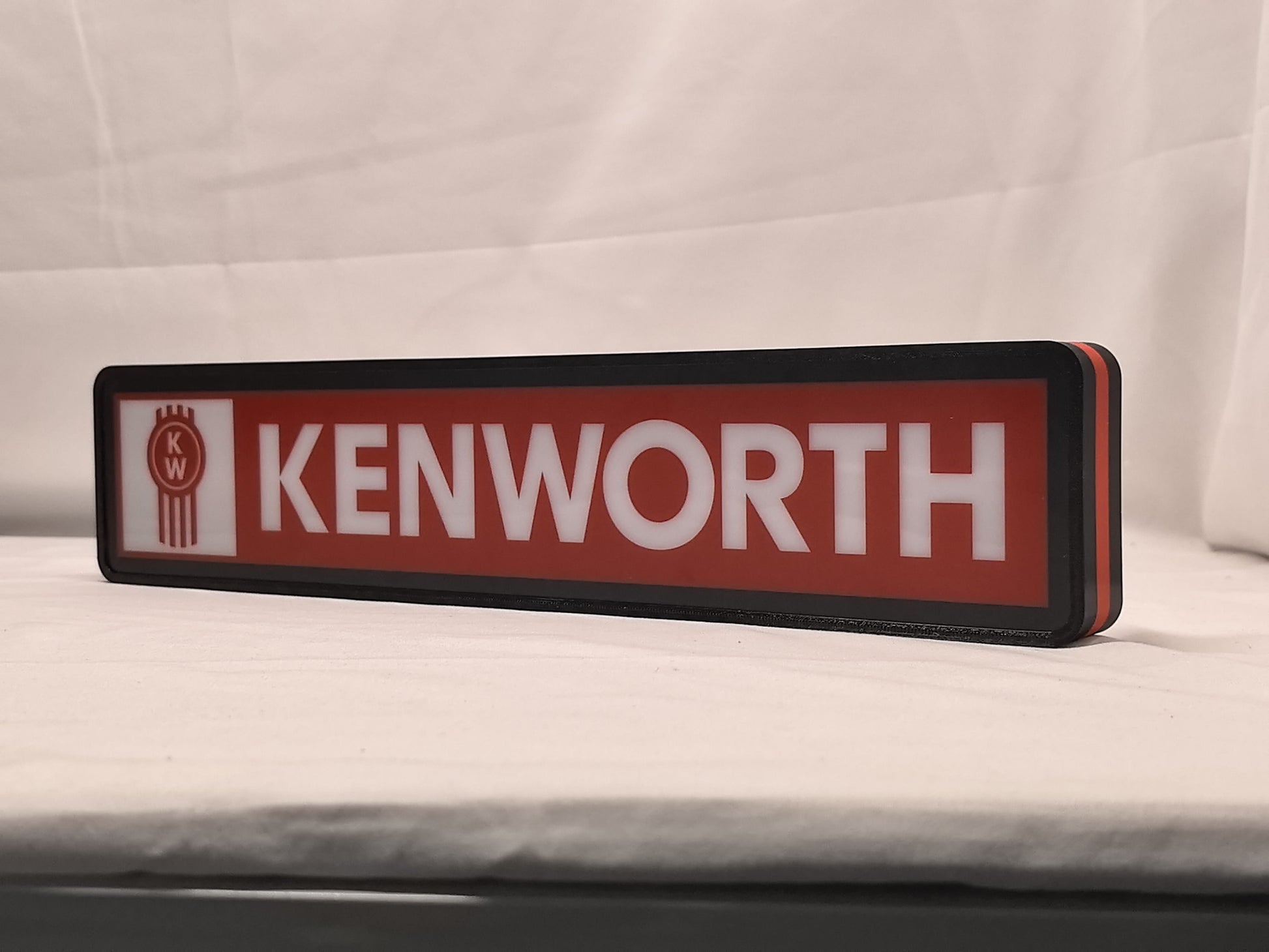 40cm Kenworth 3D Printed Sign - Unlit angled details standing, perfect for garage and man cave decor