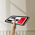 Unlit Cupra Racing Flag LED lightbox held by hand to show size and details