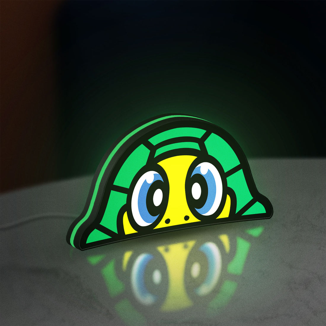 TURTLE ROSSI LED lightbox hanging on a wall with green glow