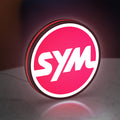 SYM Sanyang Scooters Motorcycle LED lightbox standing on a desk from an angled side view with red glow