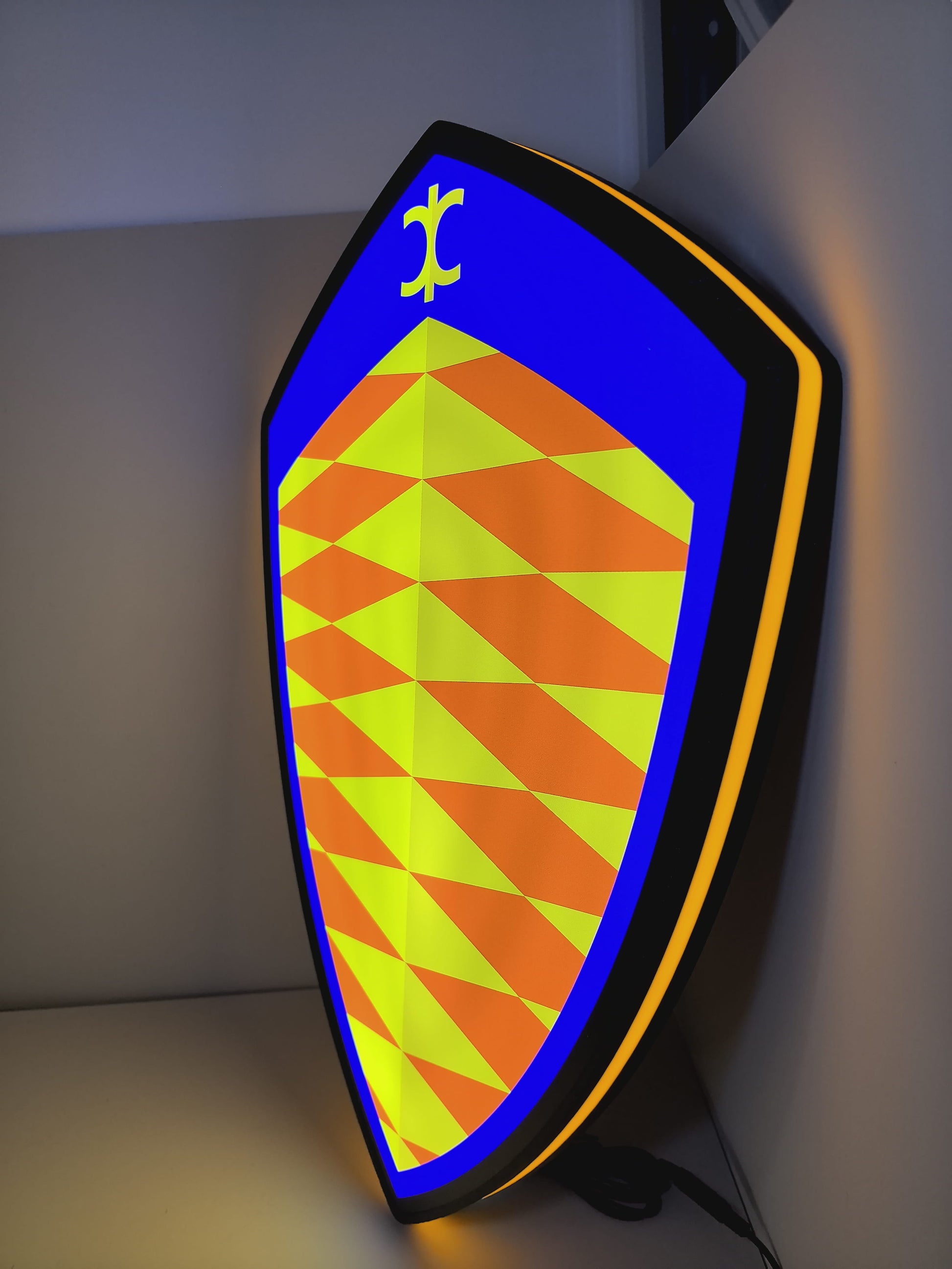 60cm Koenigsegg 3D Printed Sign - Illuminated angled view standing, perfect for garage and man cave decor