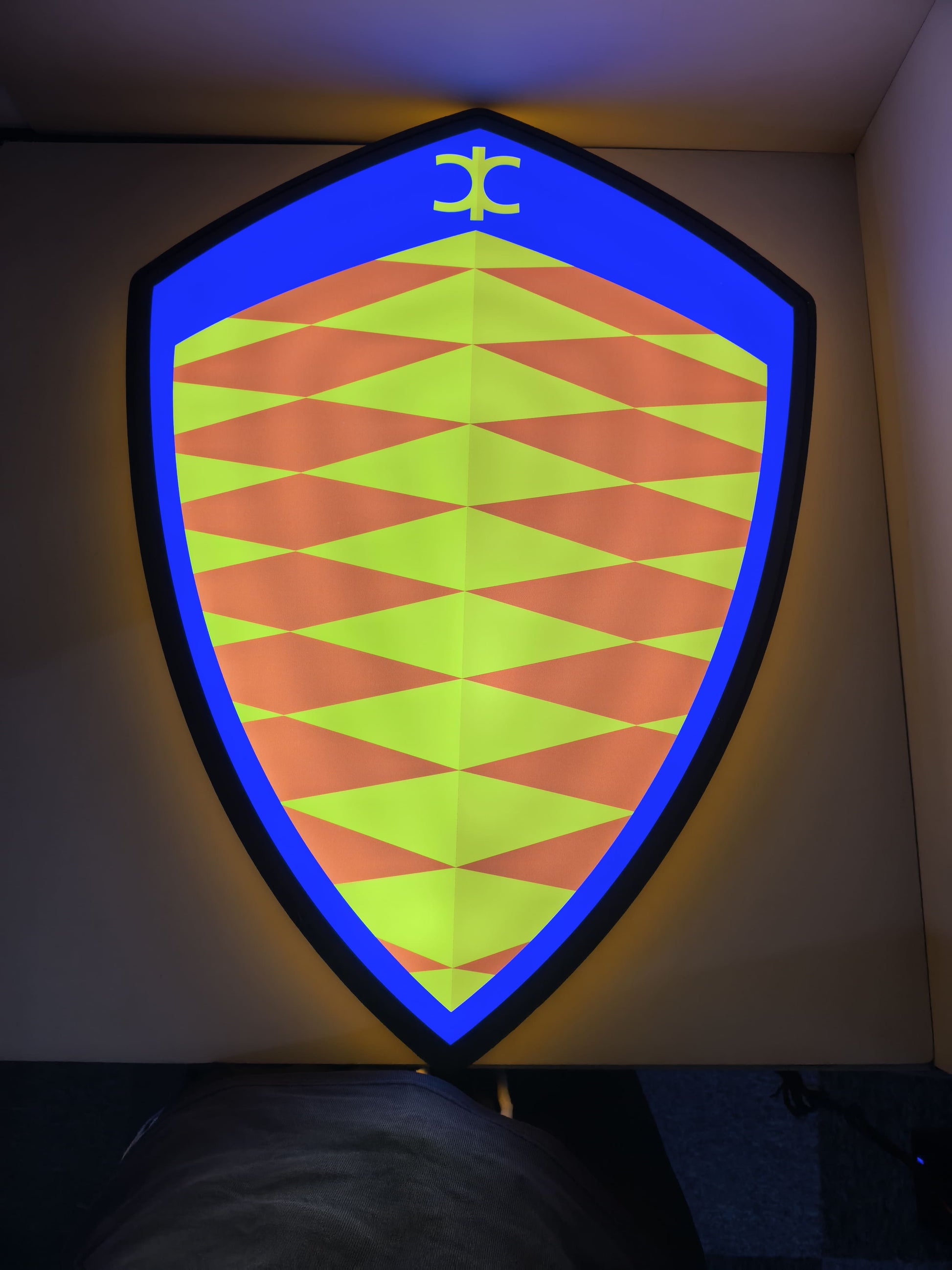Illuminated flat lay front view of Koenigsegg Illuminated Sign in 60cm, perfect for garage and man cave decor