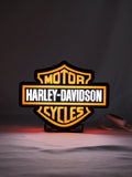 Harley Davidson LED Sign (20cm) - Illuminated front view standing, unique wall art for desk and room decor