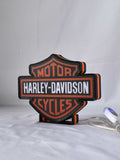 Unlit angled details standing of Harley Davidson Illuminated Sign in 20cm, unique wall art for desk and room decor