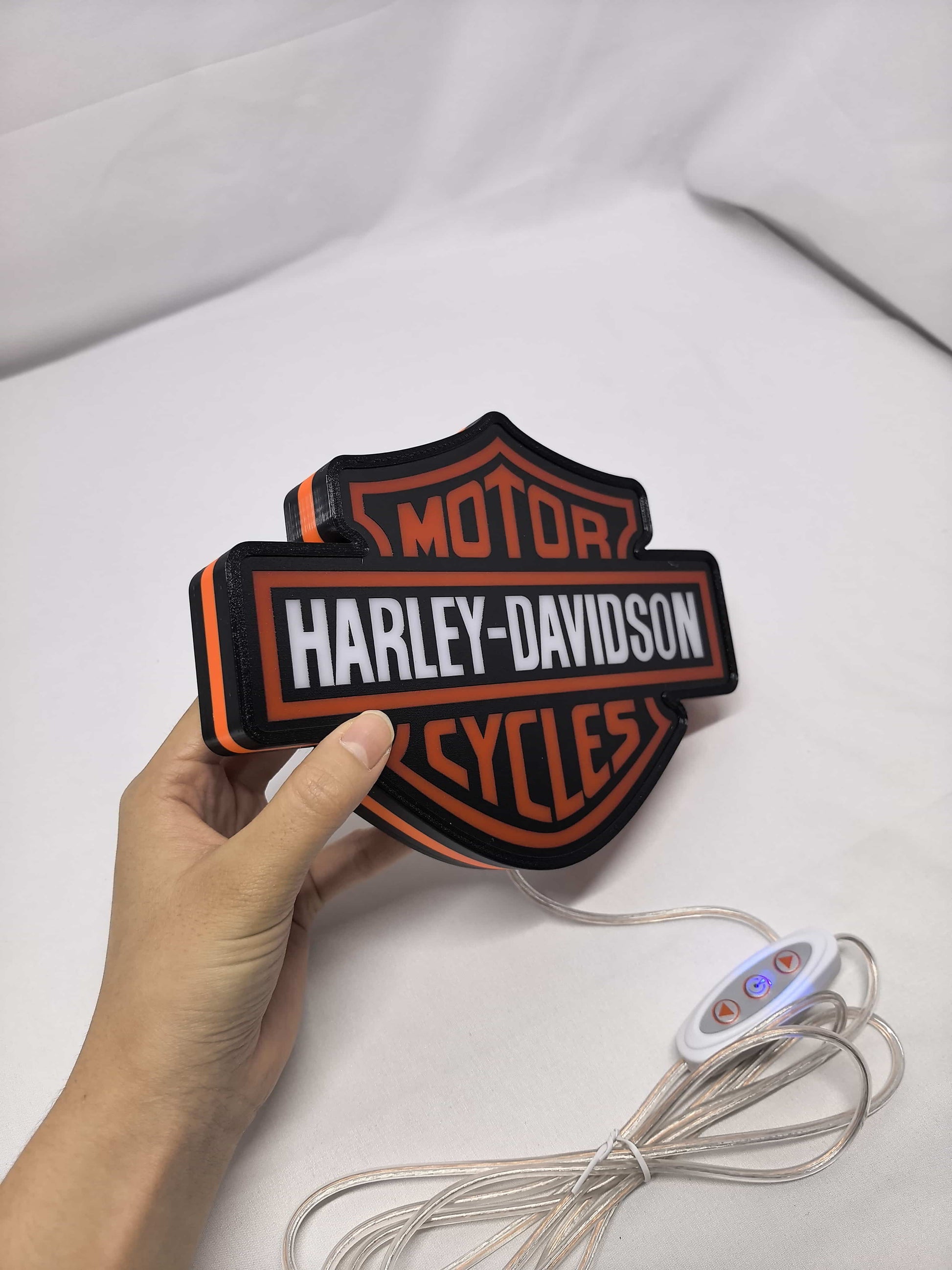 20cm Harley Davidson 3D Printed Sign - Unlit handheld size reference, unique wall art for desk and room decor