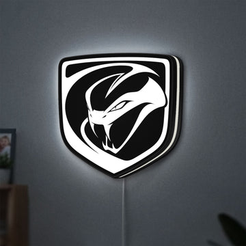 Dodge Viper LED lightbox hanging on a wall with white glow