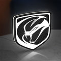 Dodge Viper LED lightbox standing on a desk from an angled side view with white glow