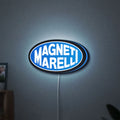 Magneti Marelli LED lightbox hanging on a wall with blue glow