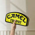 Unlit Camel Trophy LED lightbox held by hand to show size and details