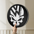Unlit VW Volkswagen Skull LED lightbox held by hand to show size and details