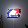 AMA Superbike LED lightbox hanging on a wall with white glow