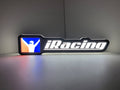 Illuminated front view standing of Iracing 3D LED Sign in 30cm, perfect for garage and man cave decor