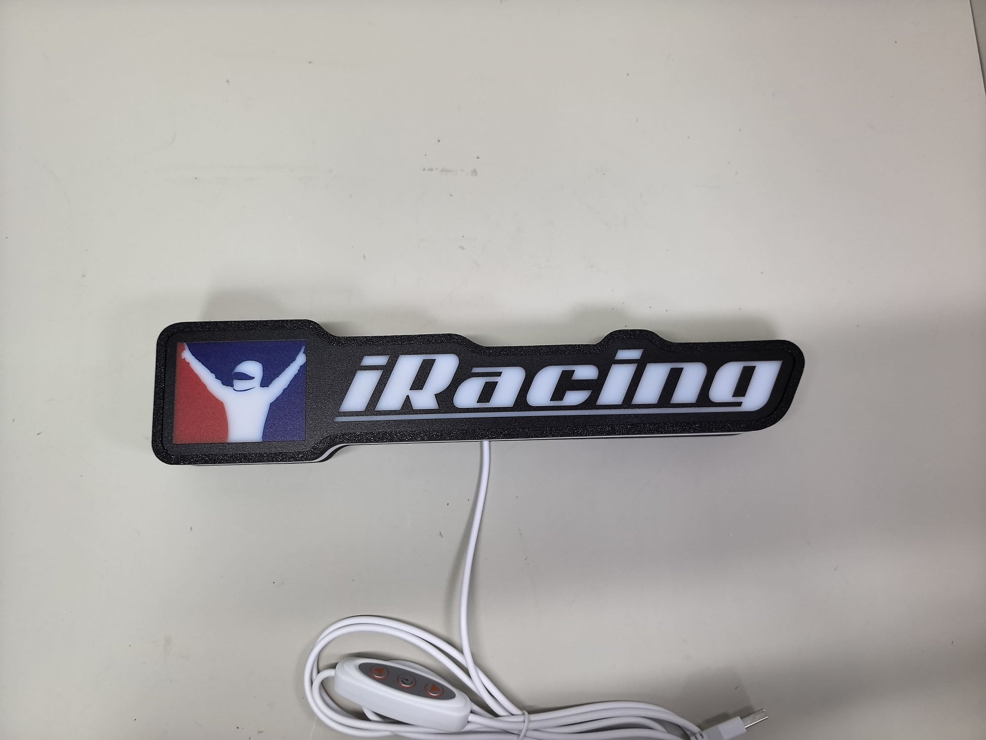 Iracing LED Light Box (30cm) - Unlit flat lay front details, perfect for garage and man cave decor