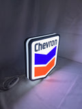 Chevron LED Sign (20cm) - Illuminated angled view standing, unique wall art for desk and room decor