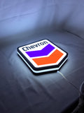 Illuminated flat lay angled view of Chevron Illuminated Sign in 20cm, unique wall art for desk and room decor