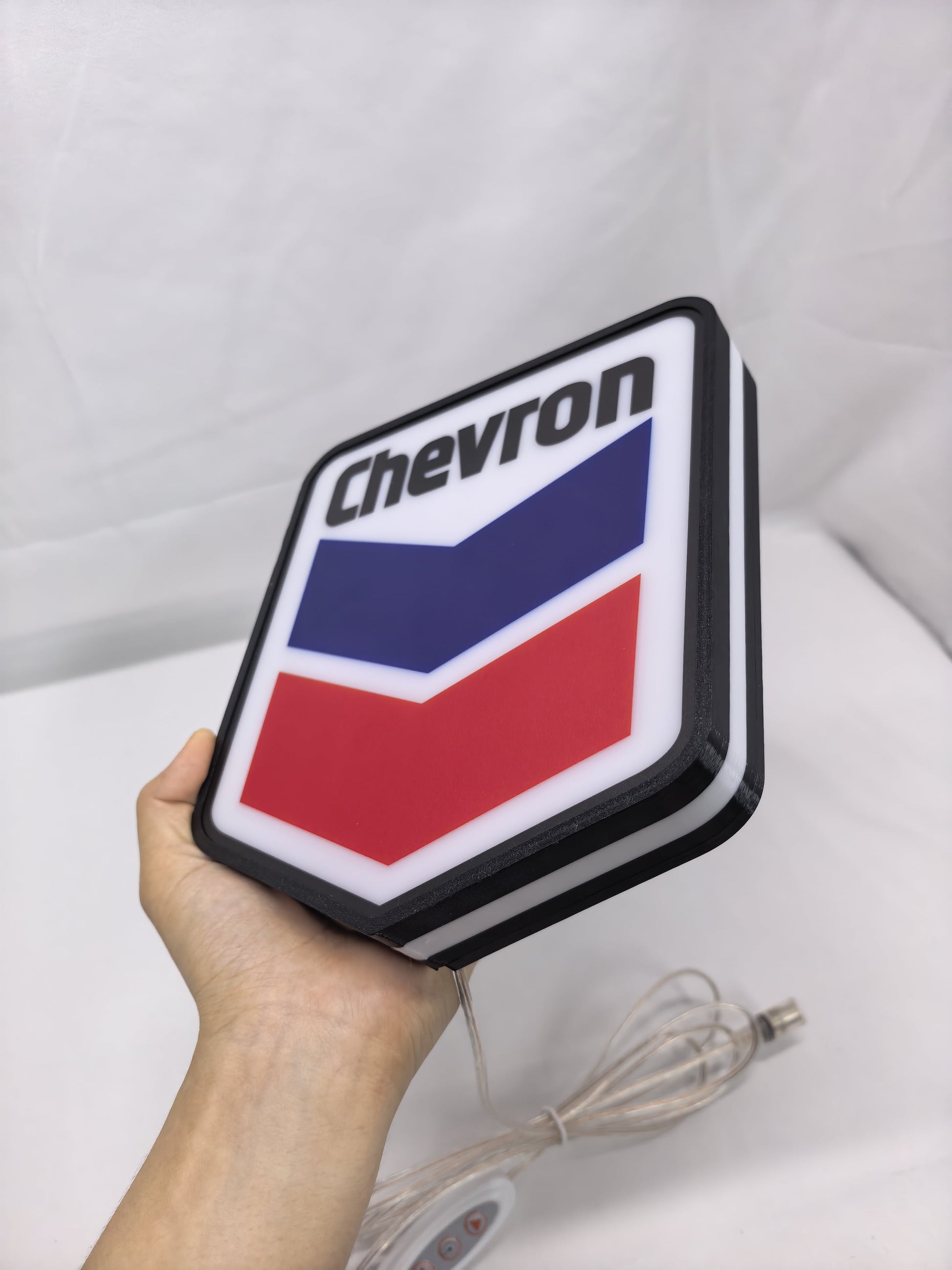 Chevron LED Sign (20cm) - Unlit handheld size reference, unique wall art for desk and room decor