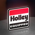 Holley Equipped LED lightbox standing on a desk from an angled side view with white glow