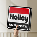 Unlit Holley Equipped LED lightbox held by hand to show size and details