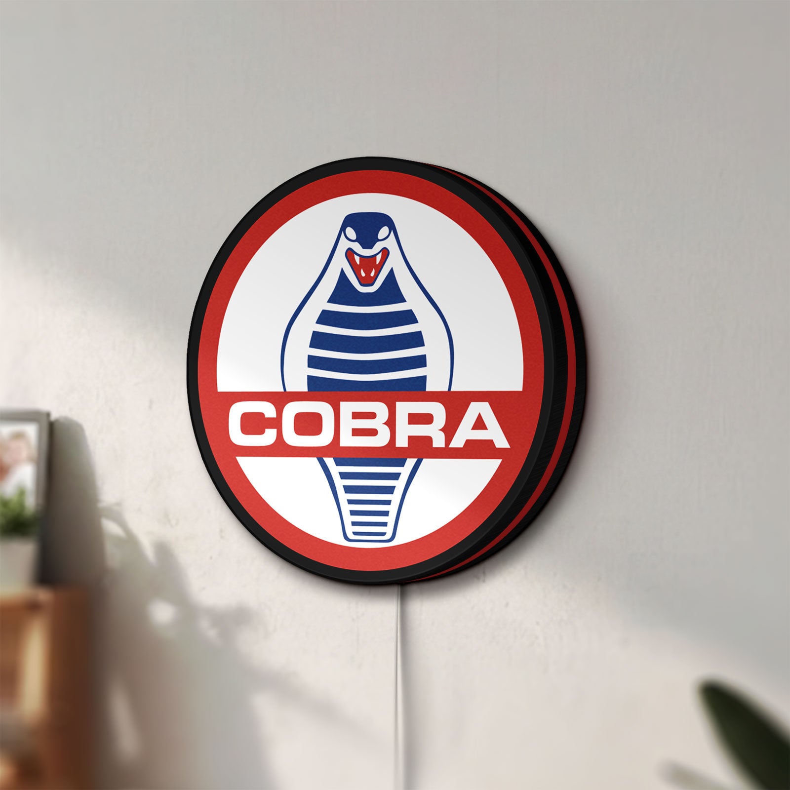 Unlit Cobra LED lightbox mounted on a wall in daylight