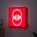Gilera LED lightbox hanging on a wall with red glow