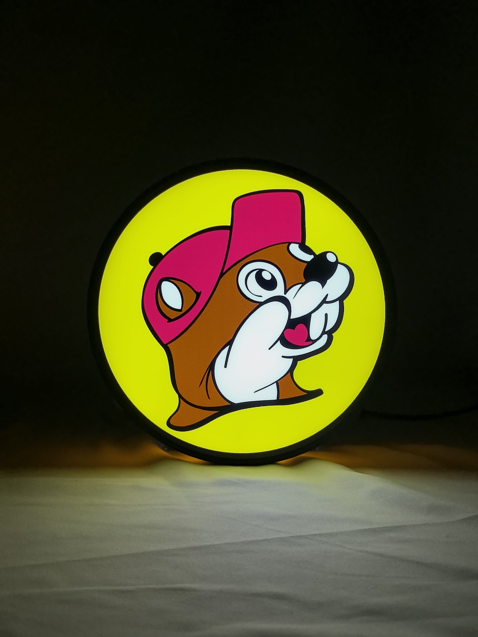 Buc Ee S Beaver Mascot LED Sign (20cm) - Illuminated front view standing, unique wall art for desk and room decor