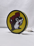 Unlit angled details standing of Buc Ee S Beaver Mascot Illuminated Sign in 20cm, unique wall art for desk and room decor