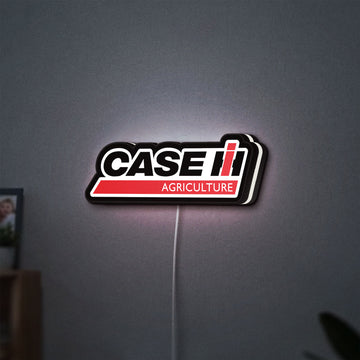 Case IH Agriculture LED lightbox hanging on a wall with white glow