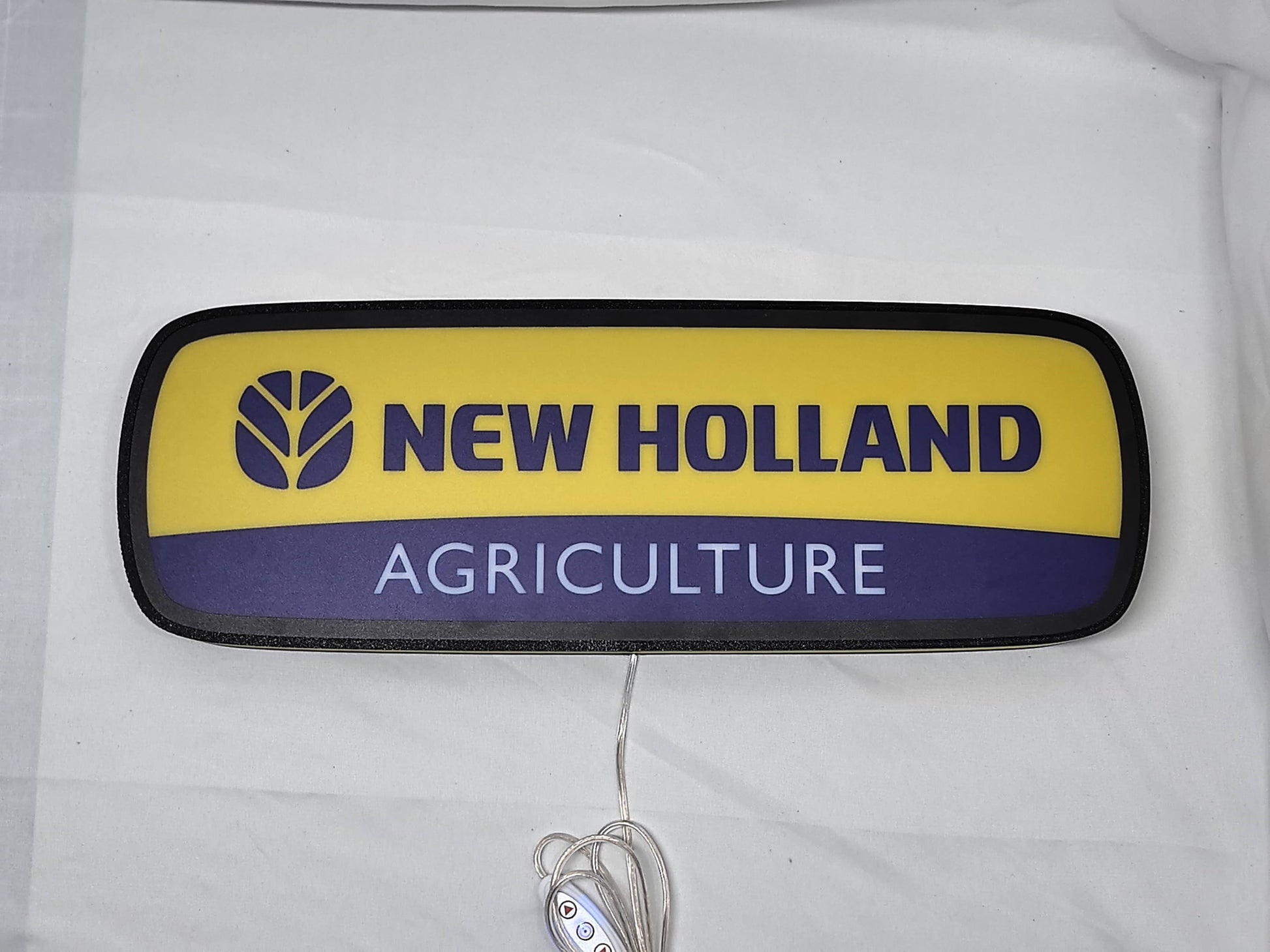 50cm New Holland Agriculture 3D Printed Sign - Unlit flat lay front details, perfect for garage and man cave decor
