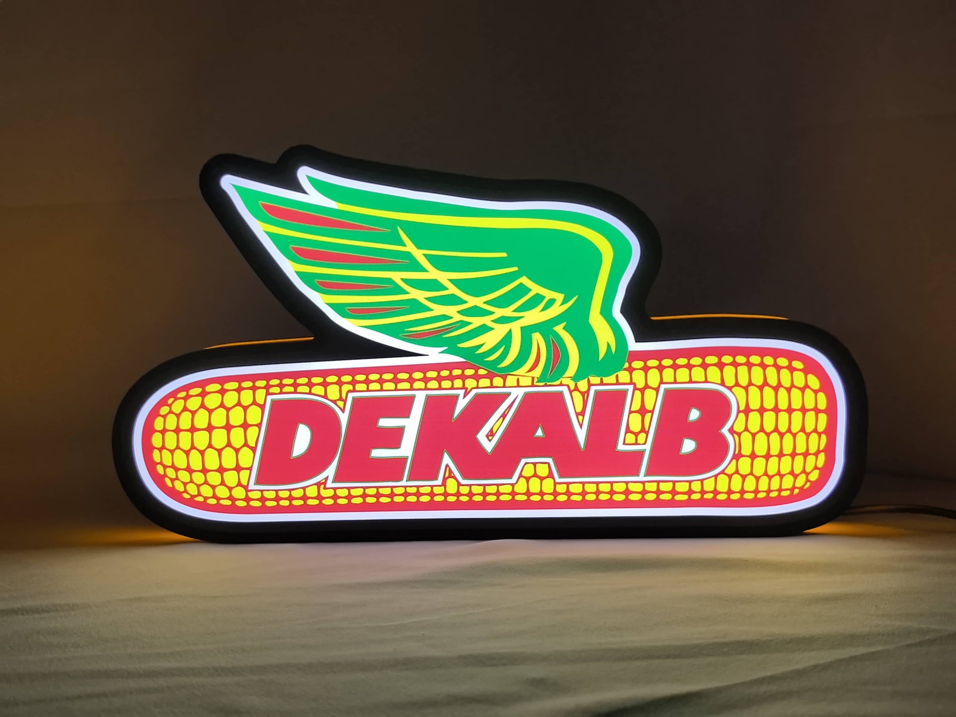 30cm Dekalb Glowing Wall Art - Illuminated front view standing, unique wall art for desk and room decor