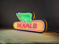 30cm Dekalb 3D Printed Sign - Illuminated angled view standing, unique wall art for desk and room decor