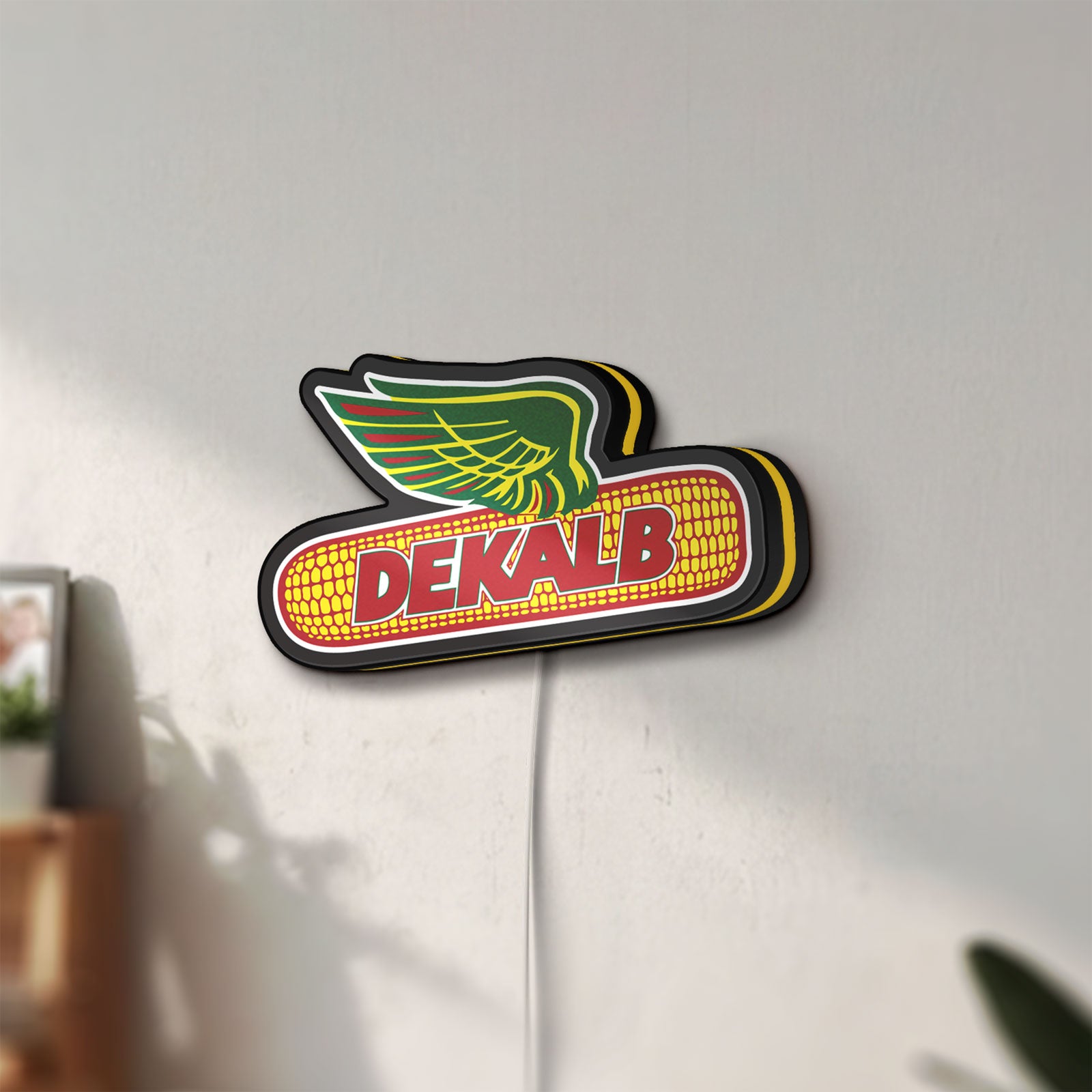 Unlit Dekalb LED lightbox mounted on a wall in daylight