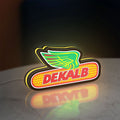 Dekalb LED lightbox standing on a desk from an angled side view with yellow glow