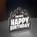 Fortnite LED lightbox standing on a desk from an angled side view with white glow