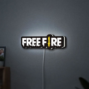 Free Fire LED lightbox hanging on a wall with white glow