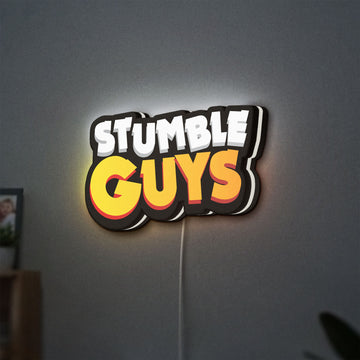 Stumble Guys LED lightbox hanging on a wall with white glow