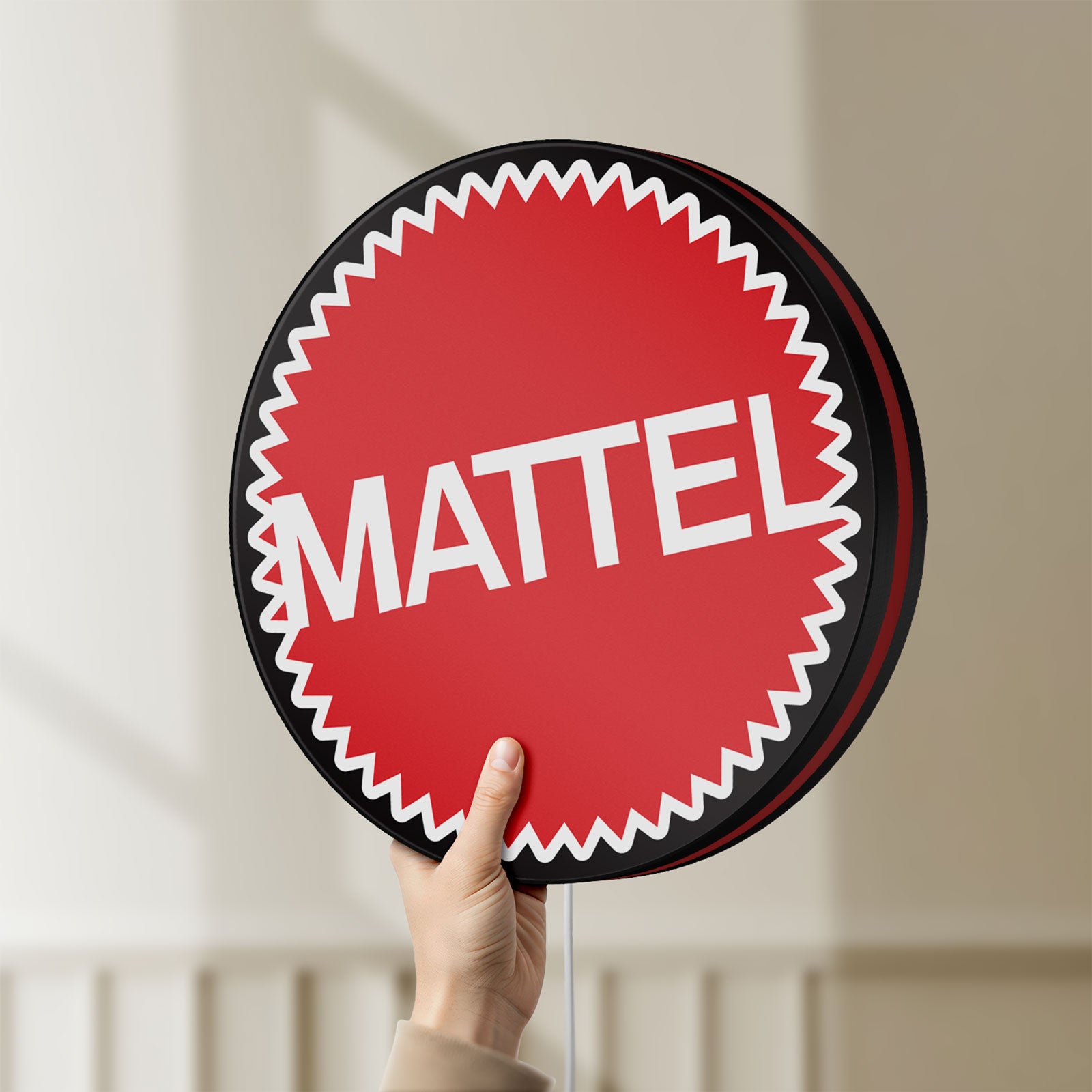Unlit Mattel LED lightbox held by hand to show size and details