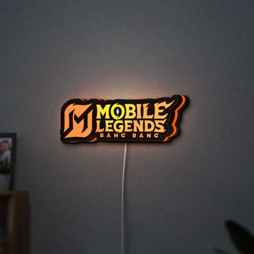 Mobile Legends LED lightbox hanging on a wall with orange glow
