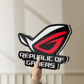 Unlit Republic Of Gamers New LED lightbox held by hand to show size and details