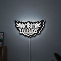 Mobile Legends Bang Bang LED lightbox hanging on a wall with white glow