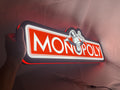 Monopoly Money Bag LED Sign (60cm) - Illuminated handheld size reference, unique wall art for desk and room decor