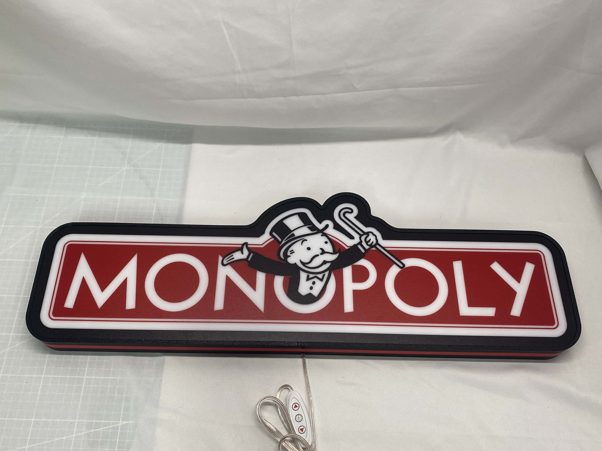 60cm Monopoly Money Bag 3D Printed Sign - Unlit flat lay front details, unique wall art for desk and room decor