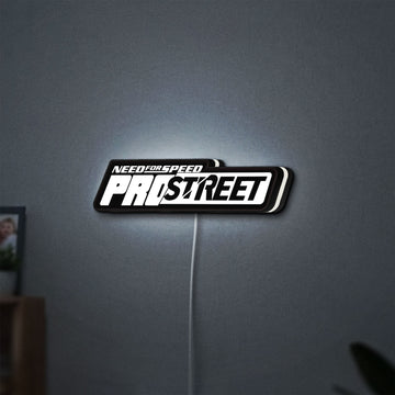 Need for Speed Prostreet Sign LED lightbox hanging on a wall with white glow