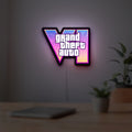 GTA VI LED lightbox hanging on a room wall with soft white light