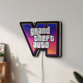 Unlit GTA VI LED lightbox mounted on a wall in daylight