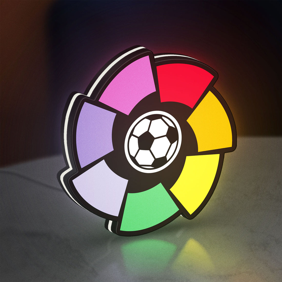 La Liga LED lightbox hanging on a wall with white glow