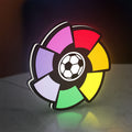 La Liga LED lightbox standing on a desk from an angled side view with white glow
