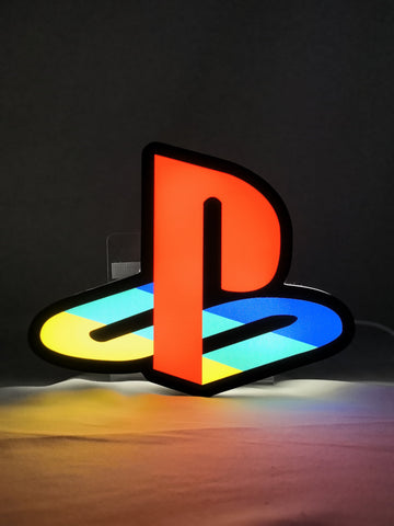 20cm Playstation Glowing Wall Art - Illuminated front view standing, unique wall art for desk and room decor